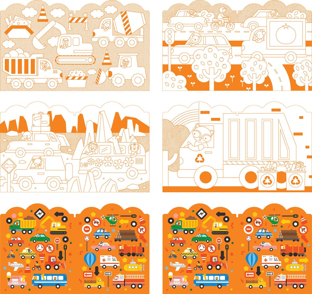 Coloring Book with Stickers: Vehicles